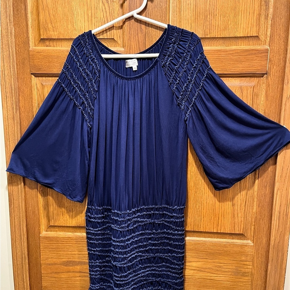 Max Studio Specialty Products Smocked Dress w/Velvet Lettuce Trim - Size Medium